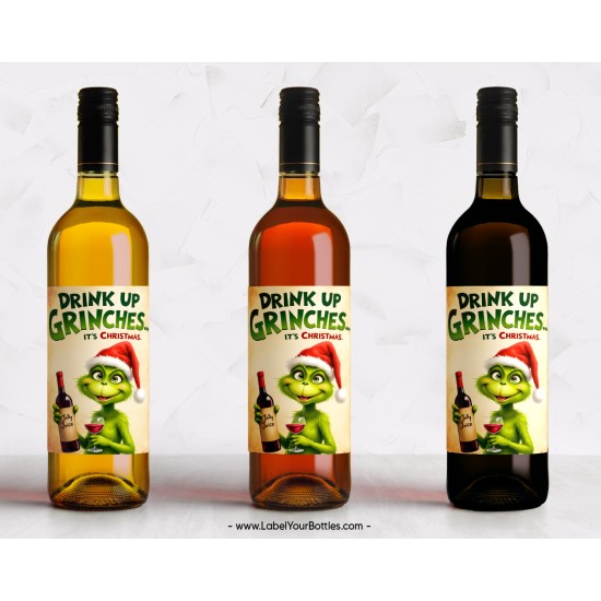 - Drink Up Grinches Christmas Holiday Wine Label