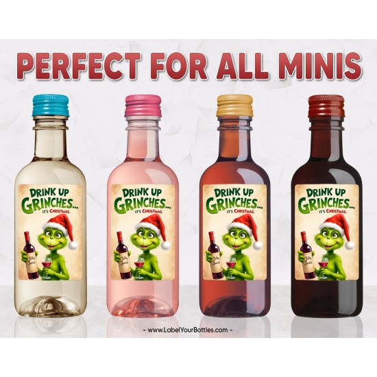 - Drink Up Grinches Christmas Holiday Wine Label
