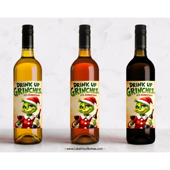 Drink Up Grinches Christmas Holiday Wine Labels – Design 13