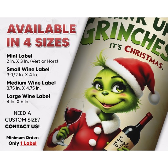 Drink Up Grinches Christmas Holiday Wine Labels – Design 13
